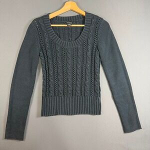 Calvin Klein Jeans Womens Medium Cable Knit Sweater Heather Charcoal Long Sleeve
